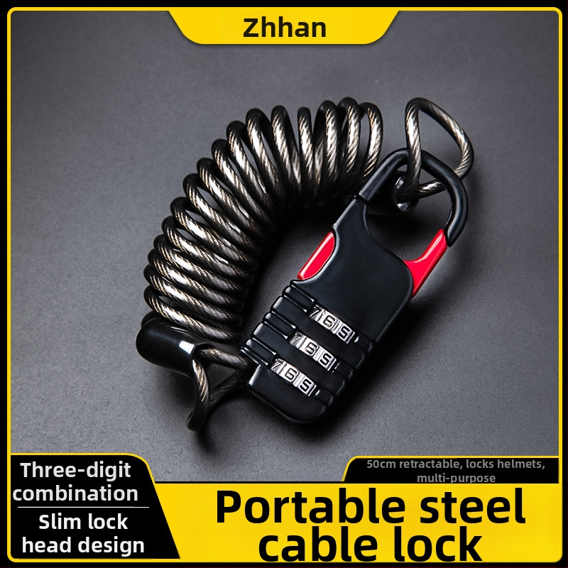 Zámok proti krádeži na batožinu so vysúvateľným oceľovým káblom a zámkom s heslom, model 510s, materiál zinková zliatina, hrúbka zámky 2,5 mm, vhodný pre batožinu, batoh, bicykel a prilbu