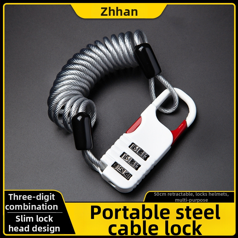 Zámok proti krádeži na batožinu so vysúvateľným oceľovým káblom a zámkom s heslom, model 510s, materiál zinková zliatina, hrúbka zámky 2,5 mm, vhodný pre batožinu, batoh, bicykel a prilbu