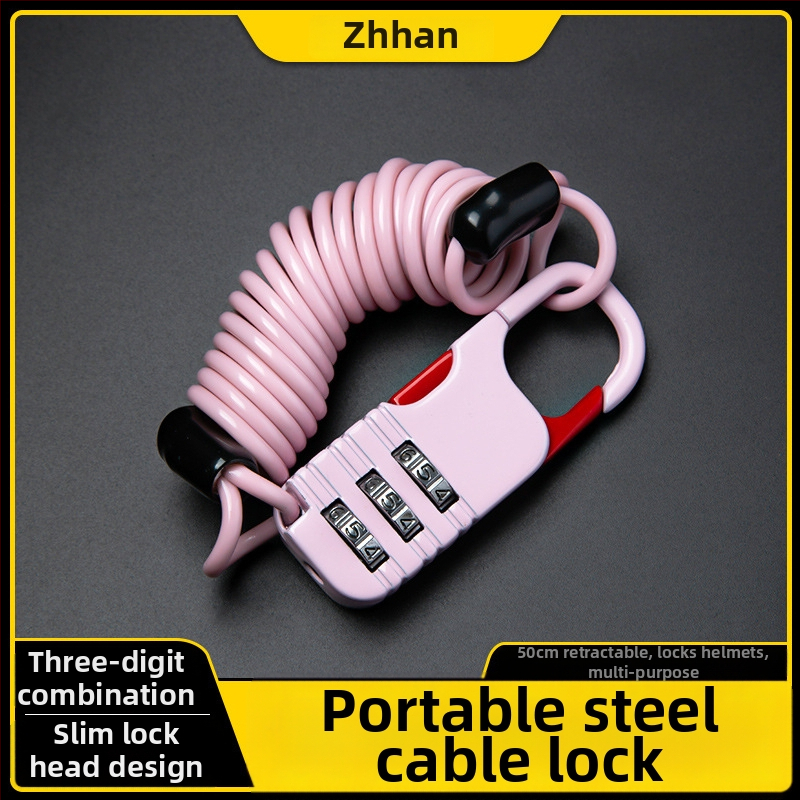 Zámok proti krádeži na batožinu so vysúvateľným oceľovým káblom a zámkom s heslom, model 510s, materiál zinková zliatina, hrúbka zámky 2,5 mm, vhodný pre batožinu, batoh, bicykel a prilbu