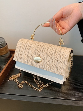 Torba od slame u gradskom stilu, četvrtastog oblika, zatvaranje klapnom, jedna naramenica, džep za mobitel