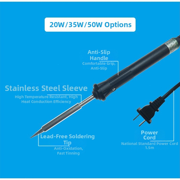Elektrické spájkovaacie pero 220V, séria 220/235/250, výkon 20W/35W/50W, plastová rukoväť, špičatý hrot