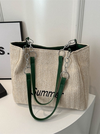 Taška Tote – Štýl: Mestská jednoduchosť; Materiál: Slama; Model: Tote; Otvorenie: Zips; Podšívka: Polyester-bavlna