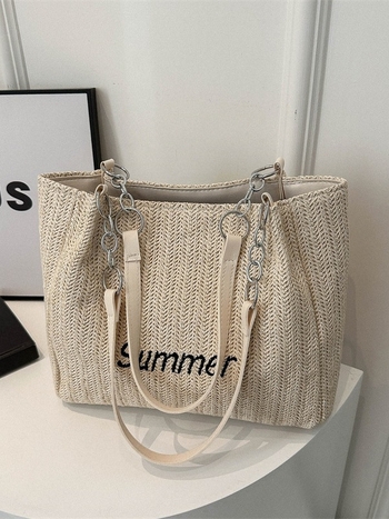 Taška Tote – Štýl: Mestská jednoduchosť; Materiál: Slama; Model: Tote; Otvorenie: Zips; Podšívka: Polyester-bavlna