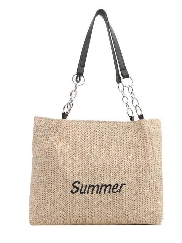 Taška Tote – Štýl: Mestská jednoduchosť; Materiál: Slama; Model: Tote; Otvorenie: Zips; Podšívka: Polyester-bavlna