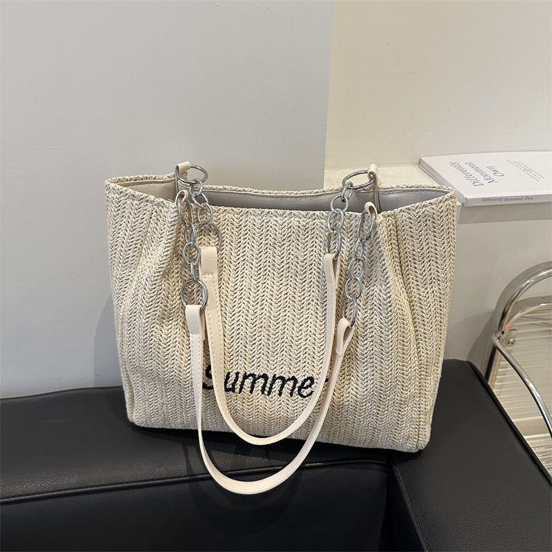 Taška Tote – Štýl: Mestská jednoduchosť; Materiál: Slama; Model: Tote; Otvorenie: Zips; Podšívka: Polyester-bavlna