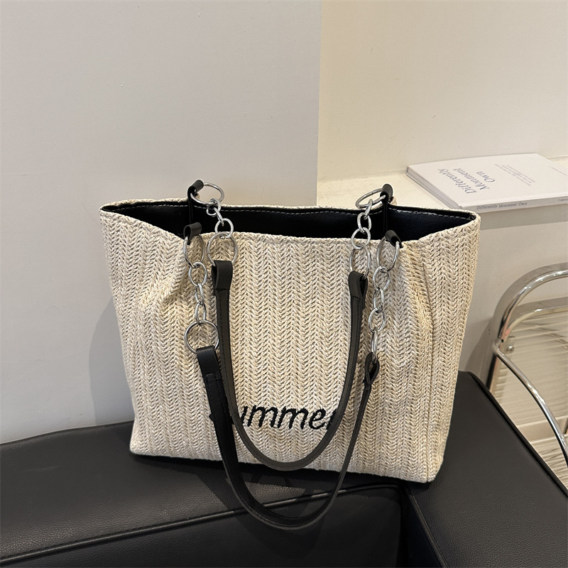 Taška Tote – Štýl: Mestská jednoduchosť; Materiál: Slama; Model: Tote; Otvorenie: Zips; Podšívka: Polyester-bavlna