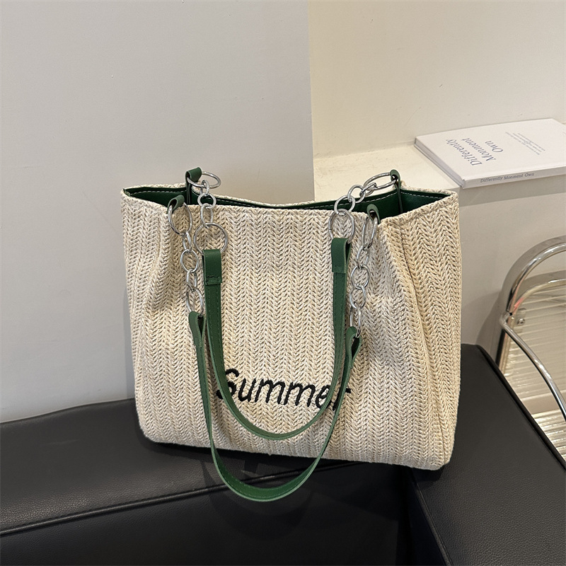 Taška Tote – Štýl: Mestská jednoduchosť; Materiál: Slama; Model: Tote; Otvorenie: Zips; Podšívka: Polyester-bavlna