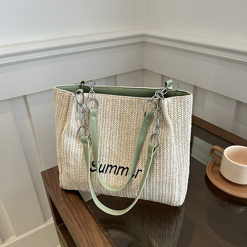 Taška Tote – Štýl: Mestská jednoduchosť; Materiál: Slama; Model: Tote; Otvorenie: Zips; Podšívka: Polyester-bavlna