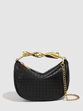 PU dumpling-stílusú crossbody táska láncos vállpánttal, szőtt textúrával, cipzáras nyitás, belső ID rekesz és laminált cipzáras rekesz, egy vállpánt