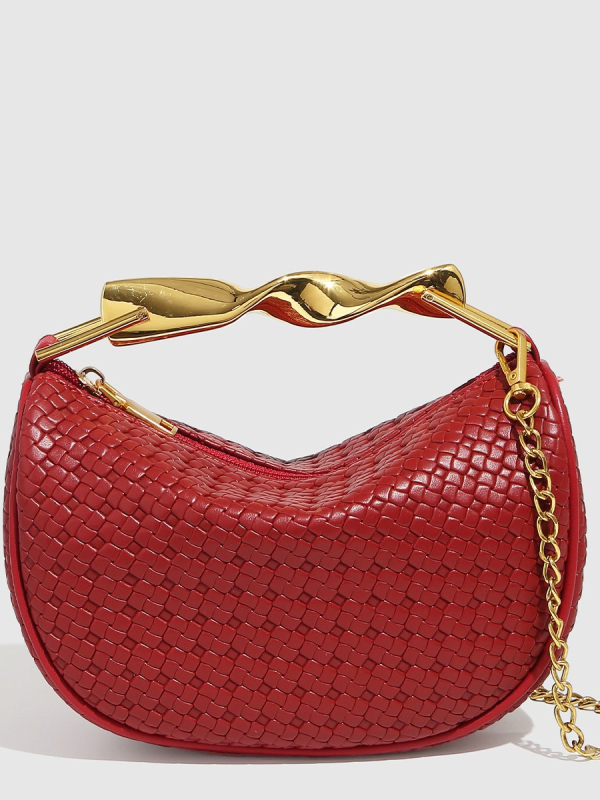 PU dumpling-stílusú crossbody táska láncos vállpánttal, szőtt textúrával, cipzáras nyitás, belső ID rekesz és laminált cipzáras rekesz, egy vállpánt