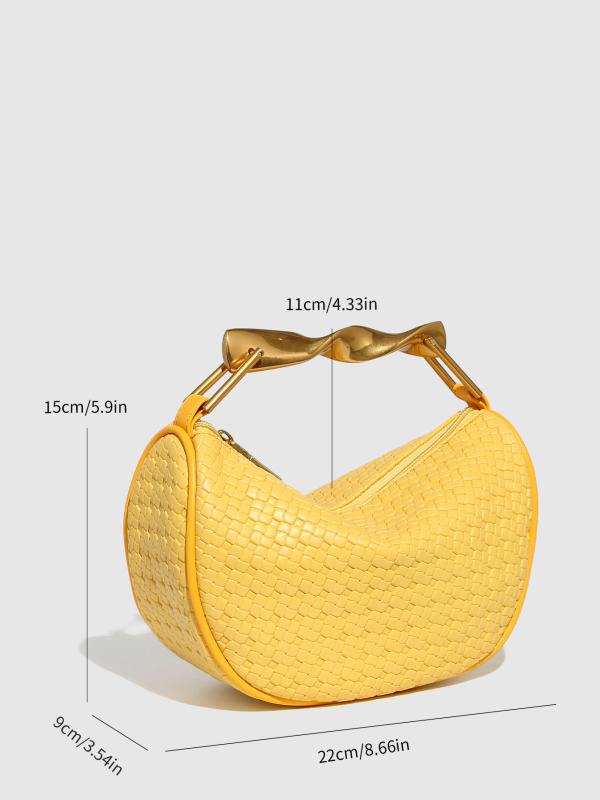 PU dumpling-stílusú crossbody táska láncos vállpánttal, szőtt textúrával, cipzáras nyitás, belső ID rekesz és laminált cipzáras rekesz, egy vállpánt