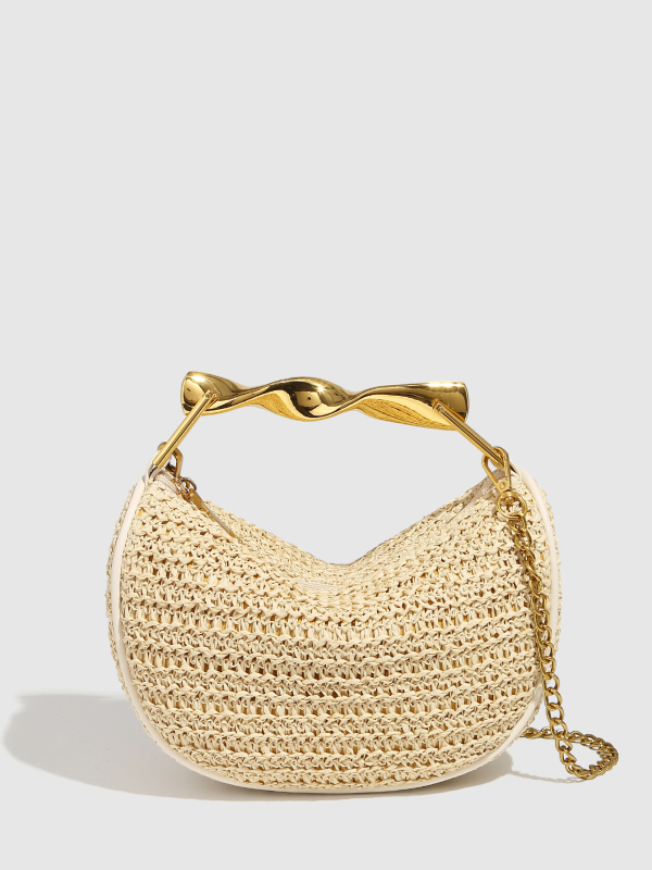 PU dumpling-stílusú crossbody táska láncos vállpánttal, szőtt textúrával, cipzáras nyitás, belső ID rekesz és laminált cipzáras rekesz, egy vállpánt