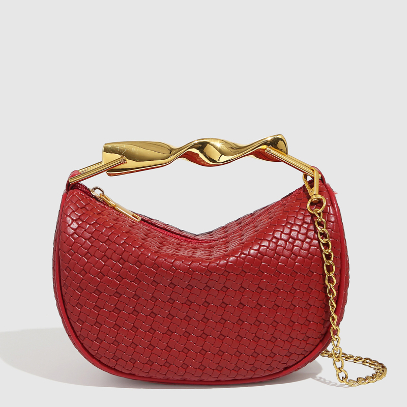 PU dumpling-stílusú crossbody táska láncos vállpánttal, szőtt textúrával, cipzáras nyitás, belső ID rekesz és laminált cipzáras rekesz, egy vállpánt