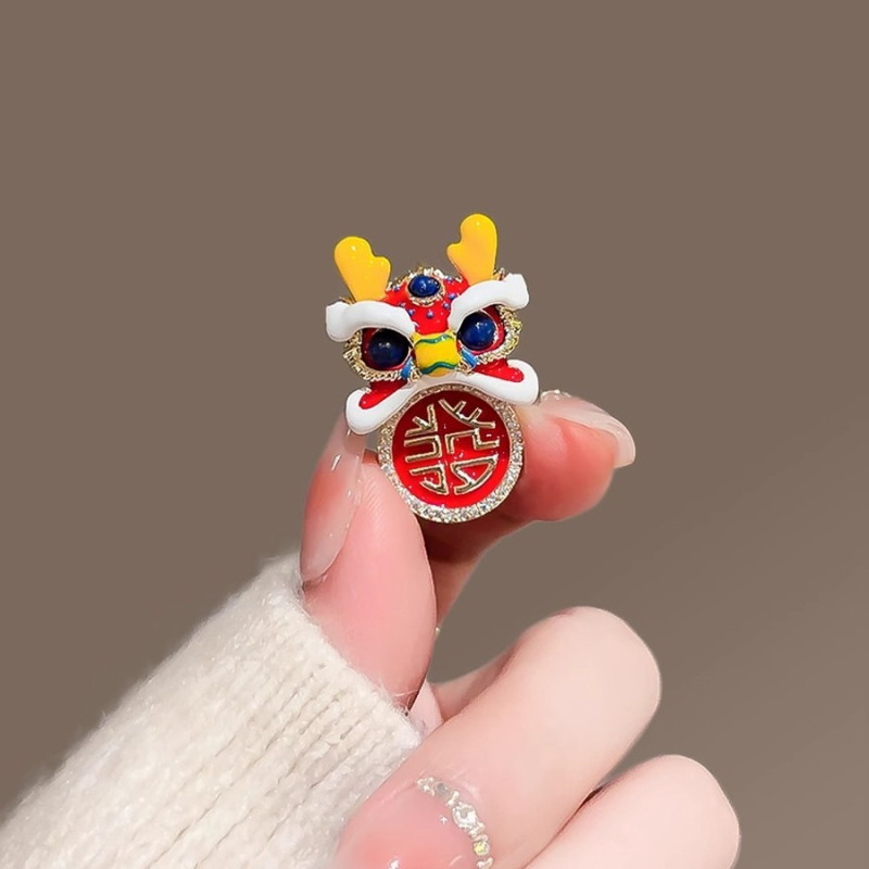 Broš: Sretan lav, kineski vjetar stil, cinkov spoj, premaz kapljama ulja, unisex dekorativni pin