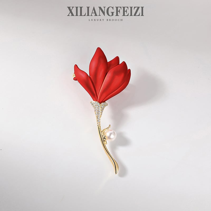 Bakrena broš ruža sa cirkonom – ženski dodatak za odjeću, brend Xiliang Concubine, cvjetni dizajn