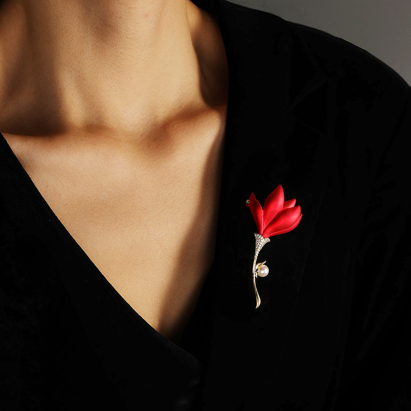Bakrena broš ruža sa cirkonom – ženski dodatak za odjeću, brend Xiliang Concubine, cvjetni dizajn