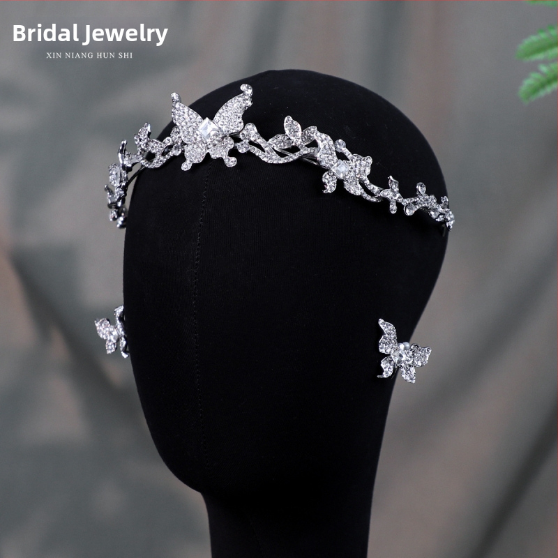 Accesoriu pentru păr - coroană din aliaj, în stil japonez și coreean, cu cristale albe, formă de insectă, placare electrolitică (Material: aliaj; Stil: japonez și coreean; Forma: insectă; Cristale: albe; Procesare: placare electrolitică)