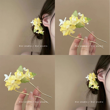 Staklena cvjetna češalj za kosu, U-oblik, kineskog stila