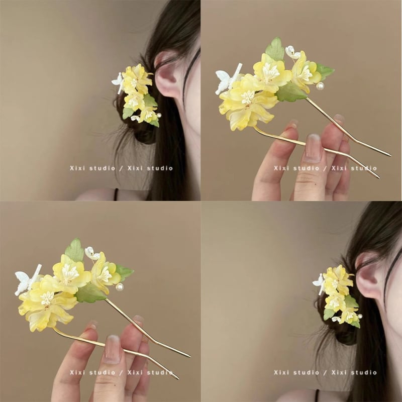 Staklena cvjetna češalj za kosu, U-oblik, kineskog stila