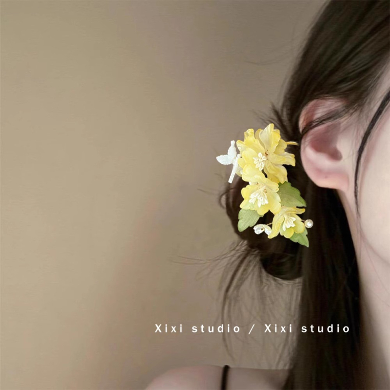 Staklena cvjetna češalj za kosu, U-oblik, kineskog stila