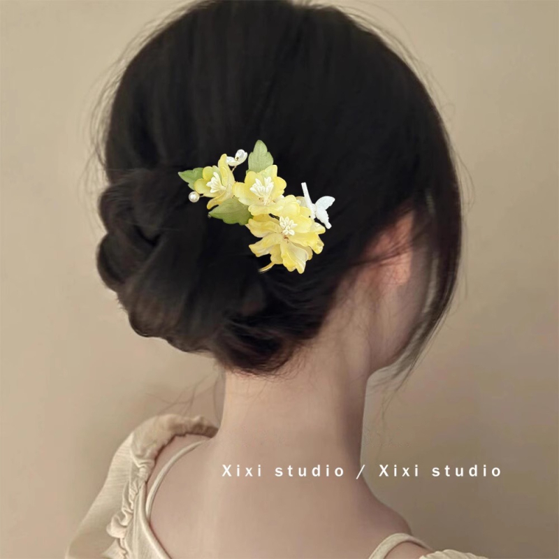 Staklena cvjetna češalj za kosu, U-oblik, kineskog stila