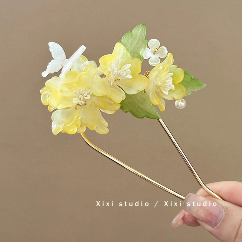 Staklena cvjetna češalj za kosu, U-oblik, kineskog stila