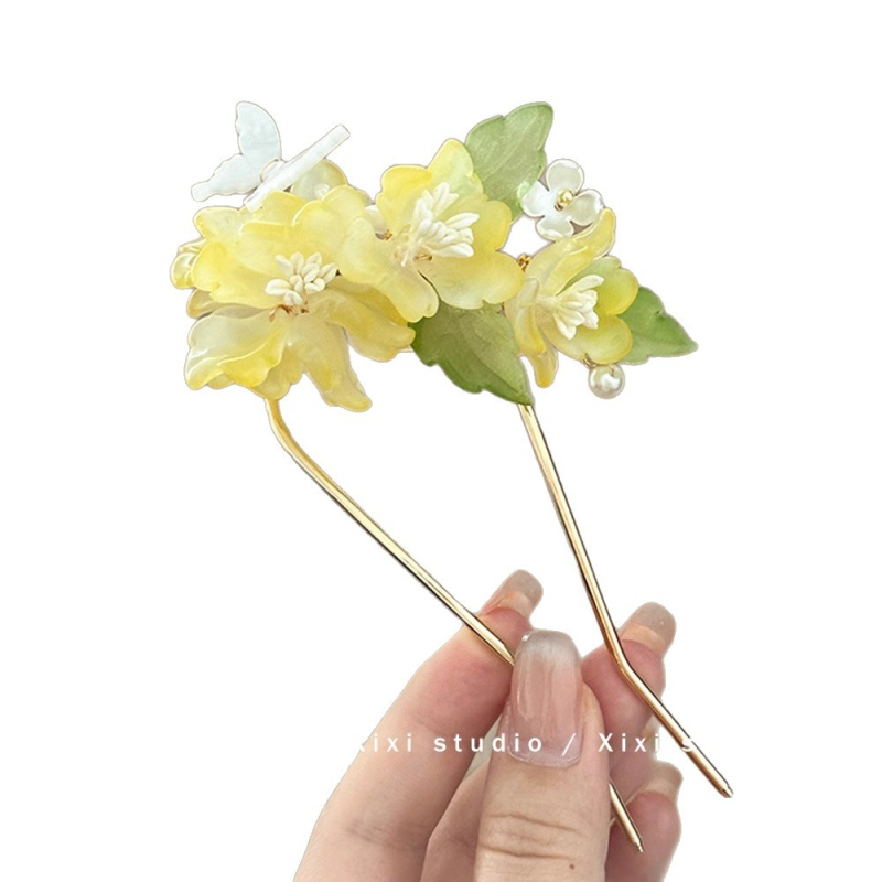 Staklena cvjetna češalj za kosu, U-oblik, kineskog stila