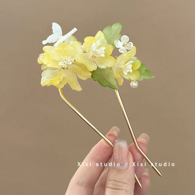 Staklena cvjetna češalj za kosu, U-oblik, kineskog stila