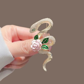 Broš s cvjetnim dizajnom zmije, legura, potpuno dijamantni motiv, nadahnut zviježđem zodijaka, završetak kapljica ulja