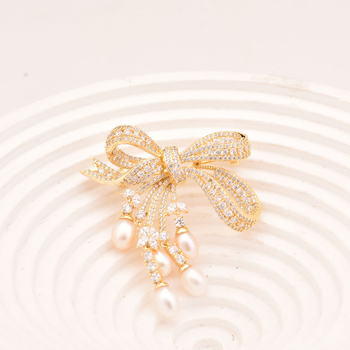 Bros s mašnicom i resicama, prirodni slatkovodni biser, koreanski stil