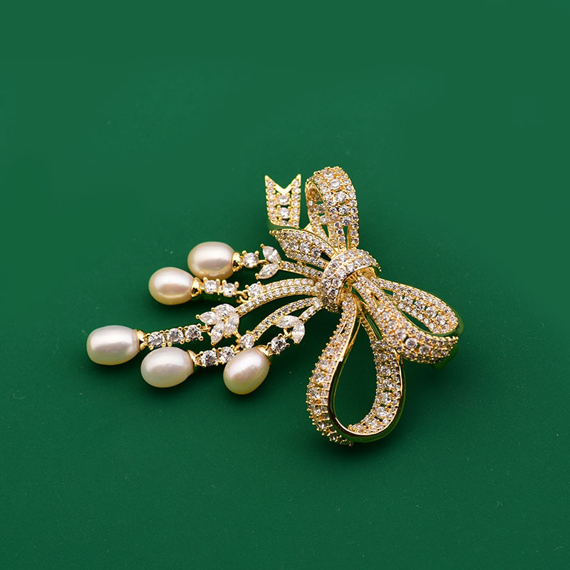 Bros s mašnicom i resicama, prirodni slatkovodni biser, koreanski stil