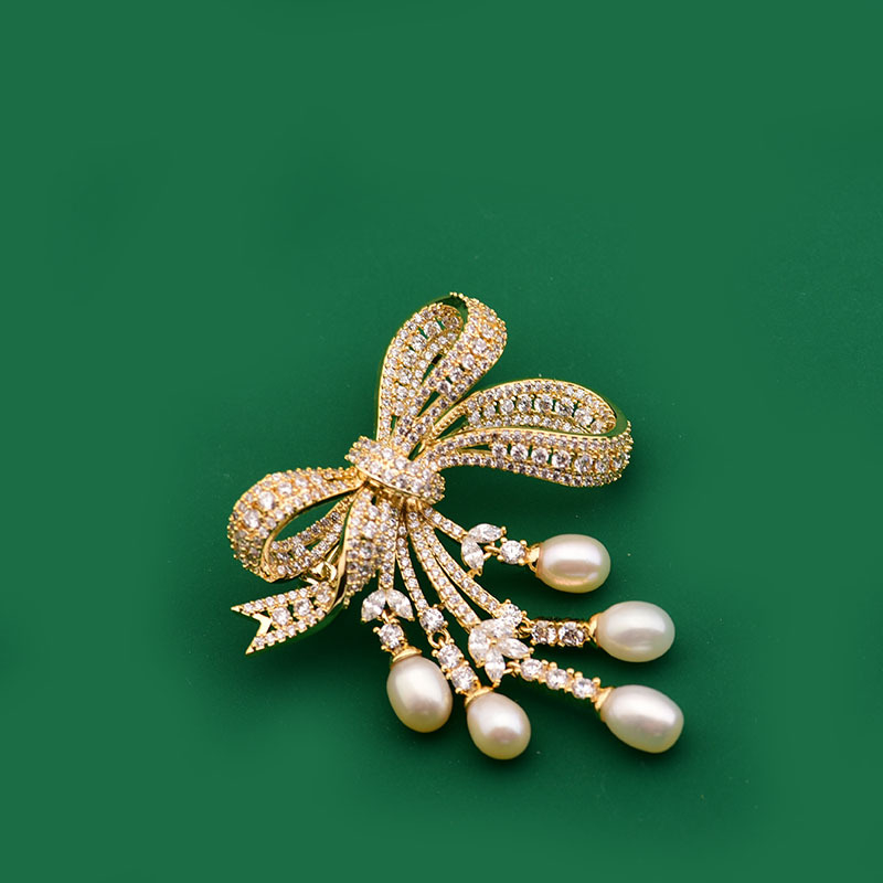 Bros s mašnicom i resicama, prirodni slatkovodni biser, koreanski stil