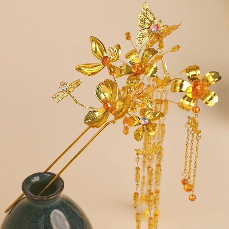 Vjenčana ukosnica za kosu s resicama, kineskog stila, motiv zmaja i feniksa, na skladištu, ljetno izdanje 2021