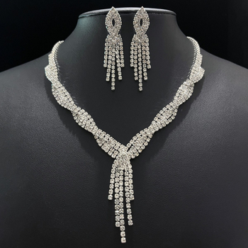 Set ogrlice i naušnica s kandžastim lancem i rhinestones, legura, elektroplatina, višeslojni