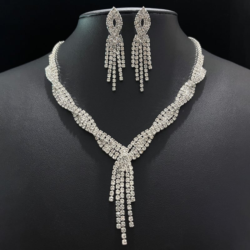 Set ogrlice i naušnica s kandžastim lancem i rhinestones, legura, elektroplatina, višeslojni