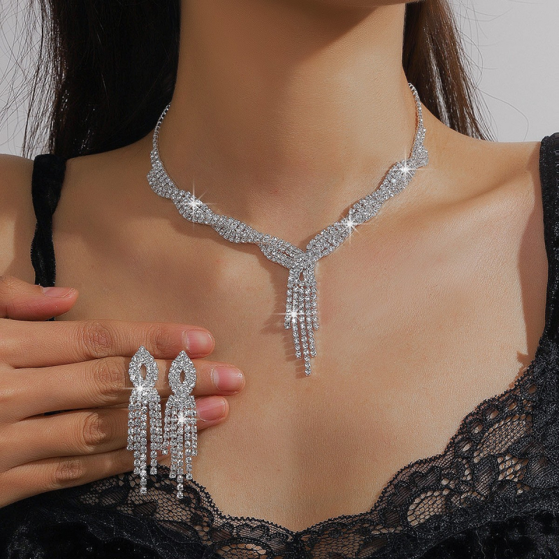 Set ogrlice i naušnica s kandžastim lancem i rhinestones, legura, elektroplatina, višeslojni