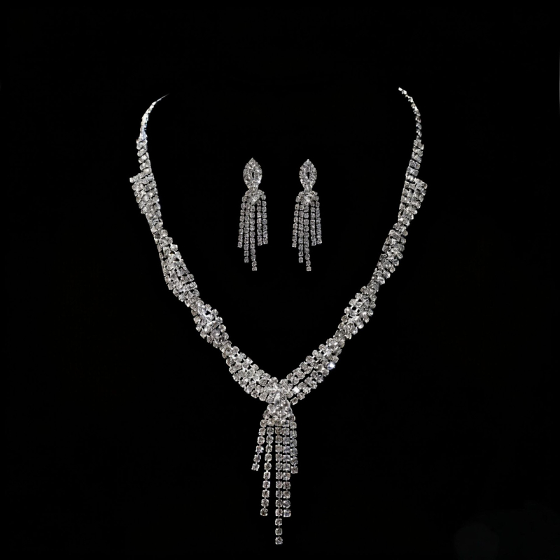 Set ogrlice i naušnica s kandžastim lancem i rhinestones, legura, elektroplatina, višeslojni