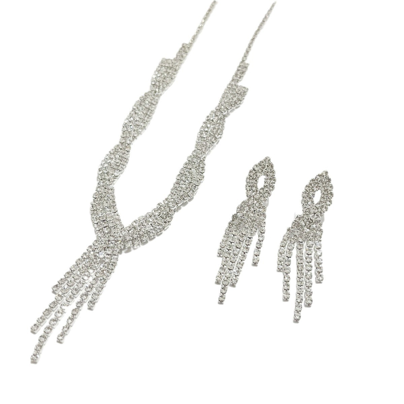 Set ogrlice i naušnica s kandžastim lancem i rhinestones, legura, elektroplatina, višeslojni