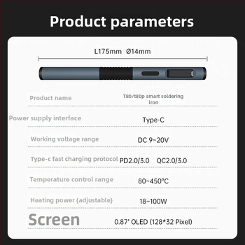 Išmanioji litavimo stotis T80/T80P, 100W, nešiojama, pastovi temperatūra, C245/C210 gali