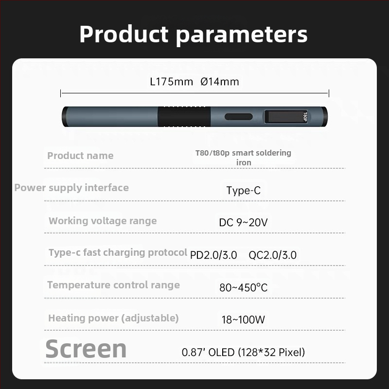T80/T80P gudrā lodēšanas stacija, 100W, pārnēsājama, konstantas temperatūra, C245/C210 gali