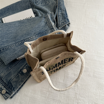 Geantă de mână din in, cu căptușeală de cânepă, formă dreptunghiulară, buzunar deschis, ideală pentru călătorii de agrement (in; căptușire din cânepă; formă dreptunghiulară; buzunar deschis; călătorii de agrement)