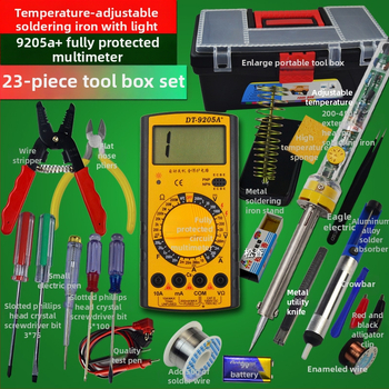 Multimetras ir reguliuojamoji temperatūros litavimo rinkinys, 23 dalių, namų elektronikos remontui