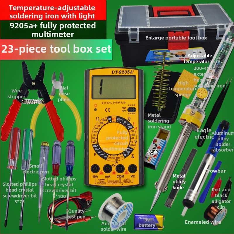 Multimetras ir reguliuojamoji temperatūros litavimo rinkinys, 23 dalių, namų elektronikos remontui
