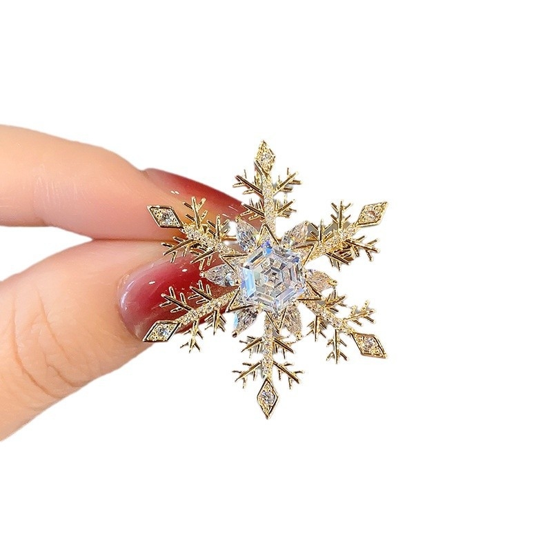 Kristalna snježinka broš - luksuzna ženska igla, korejski stil, s ugradnim kristalima, jesen 2024