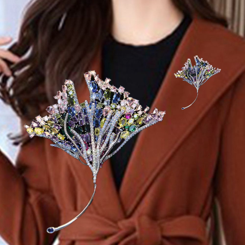 Bakrena broš s listom ginka, elektroplatiranje, Yuliang Jewelry, ženski luksuzni dodatak