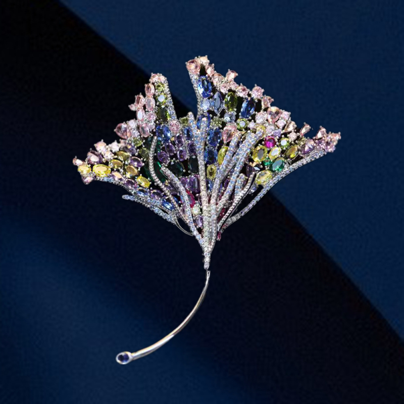 Bakrena broš s listom ginka, elektroplatiranje, Yuliang Jewelry, ženski luksuzni dodatak