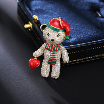 Bakrena broš u obliku medvjeda sa cirkon ugrađivanjem, božićni egzotični stil, za žene