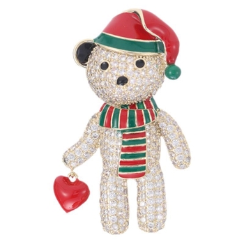 Bakrena broš u obliku medvjeda sa cirkon ugrađivanjem, božićni egzotični stil, za žene