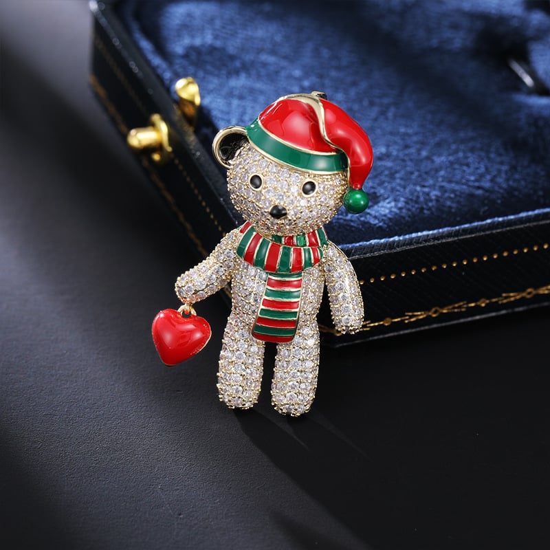 Bakrena broš u obliku medvjeda sa cirkon ugrađivanjem, božićni egzotični stil, za žene