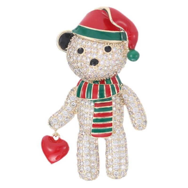 Bakrena broš u obliku medvjeda sa cirkon ugrađivanjem, božićni egzotični stil, za žene